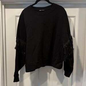 Zara Black Sweater with Fringe Accents